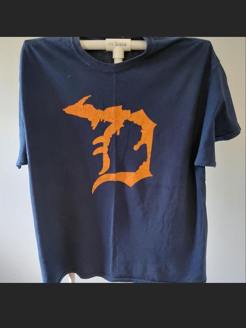 Men's Navy Short Sleeve Tee with Orange Graphic D